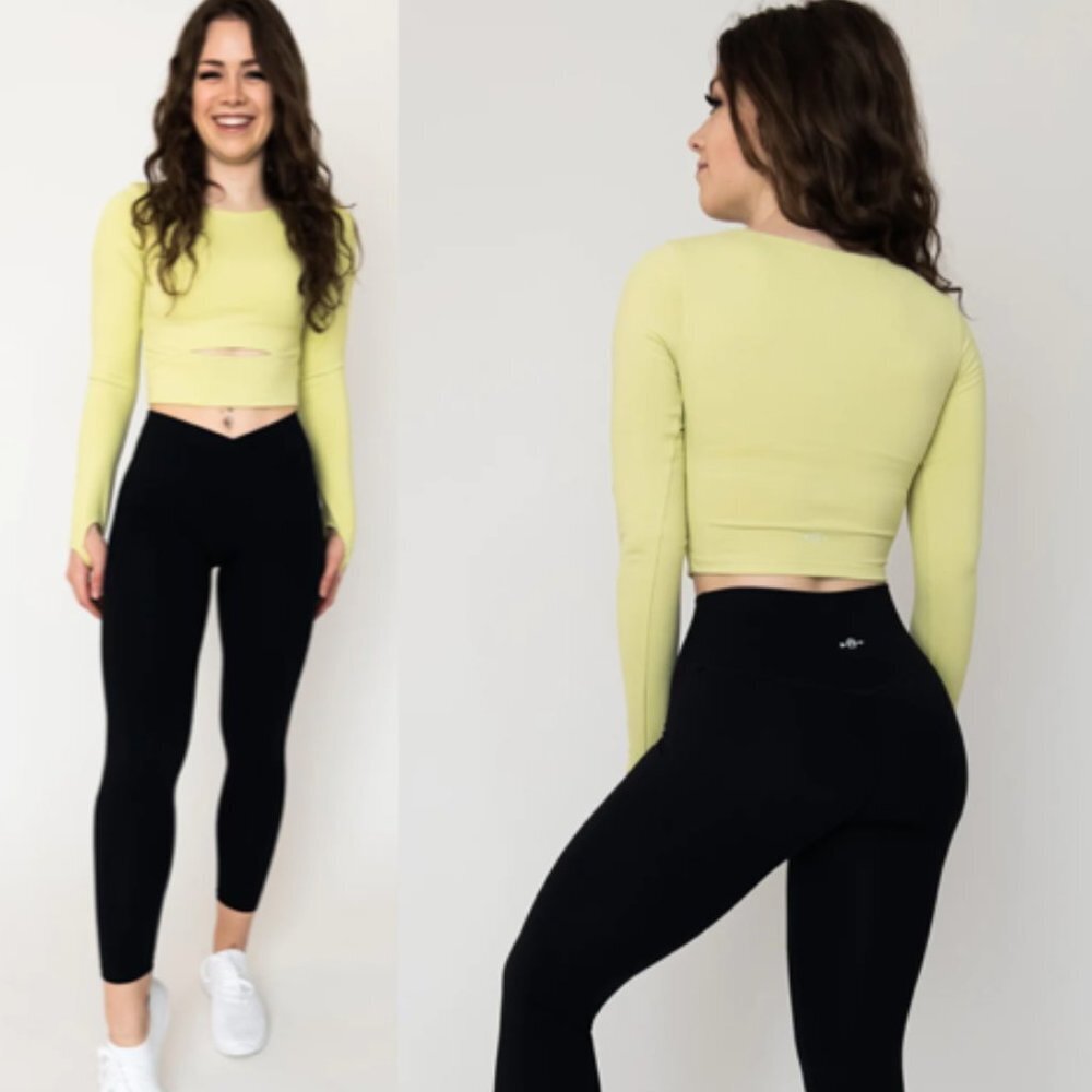 Bare Activewear Crop Top Long Sleeve Green Small
